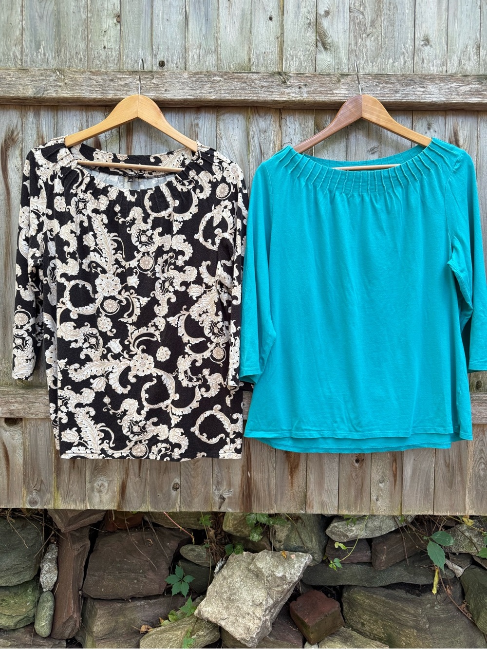 Talbots Set of 2 Pima Cotton Boatneck Boatneck Tops Elevated Basic Teal Black
